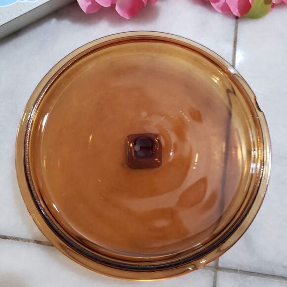 Vintage Anchor Ovenware Amber Brown Casserole Dish w/Lid & Basket 1.5 Qt - Picture 5 of 14